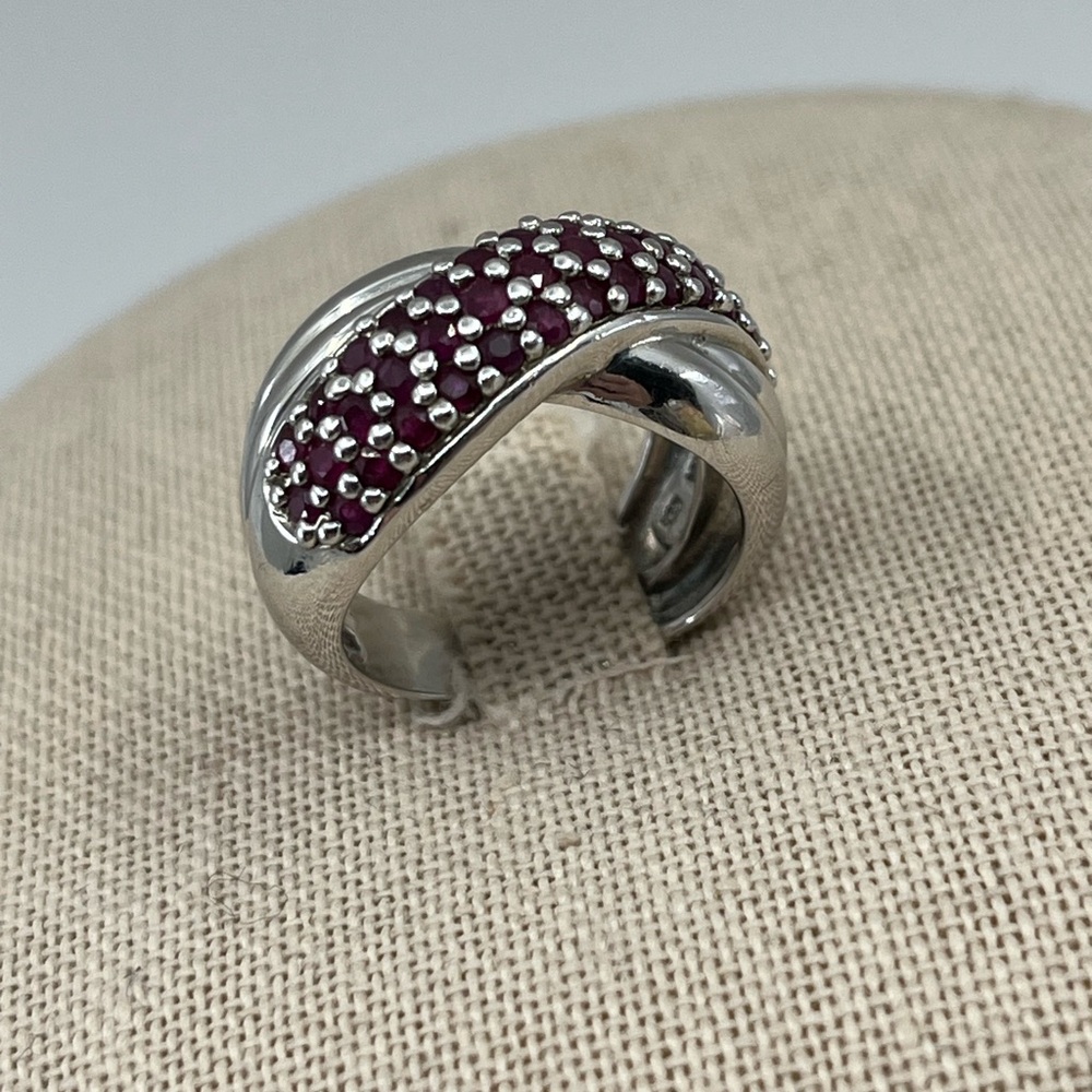Vintage Estate Sterling Silver Wide Band Ring, Ruby Color Stones Size 5.75 - Picture 4 of 15